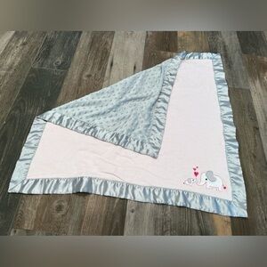 Starting Out one Elephants baby blanket Pink White Gray Minky Dots Satin Trim.